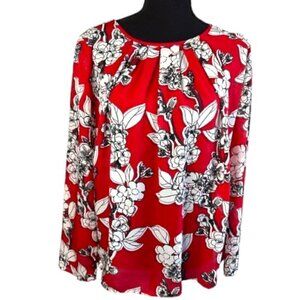 Liz Claiborne Career Red and White Floral Sheer Blouse Size Small